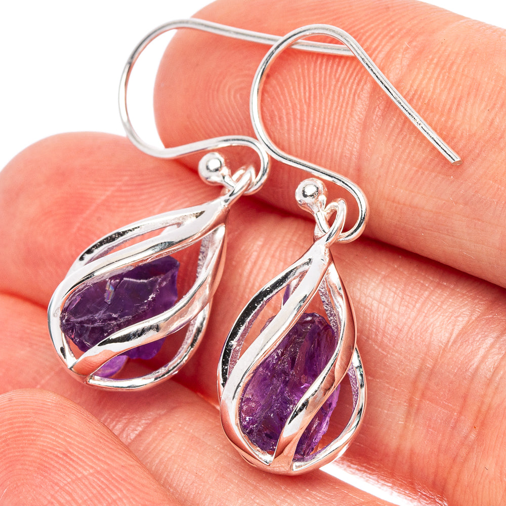 Amethyst Caged Earrings 1 1/4" (925 Sterling Silver) E2630