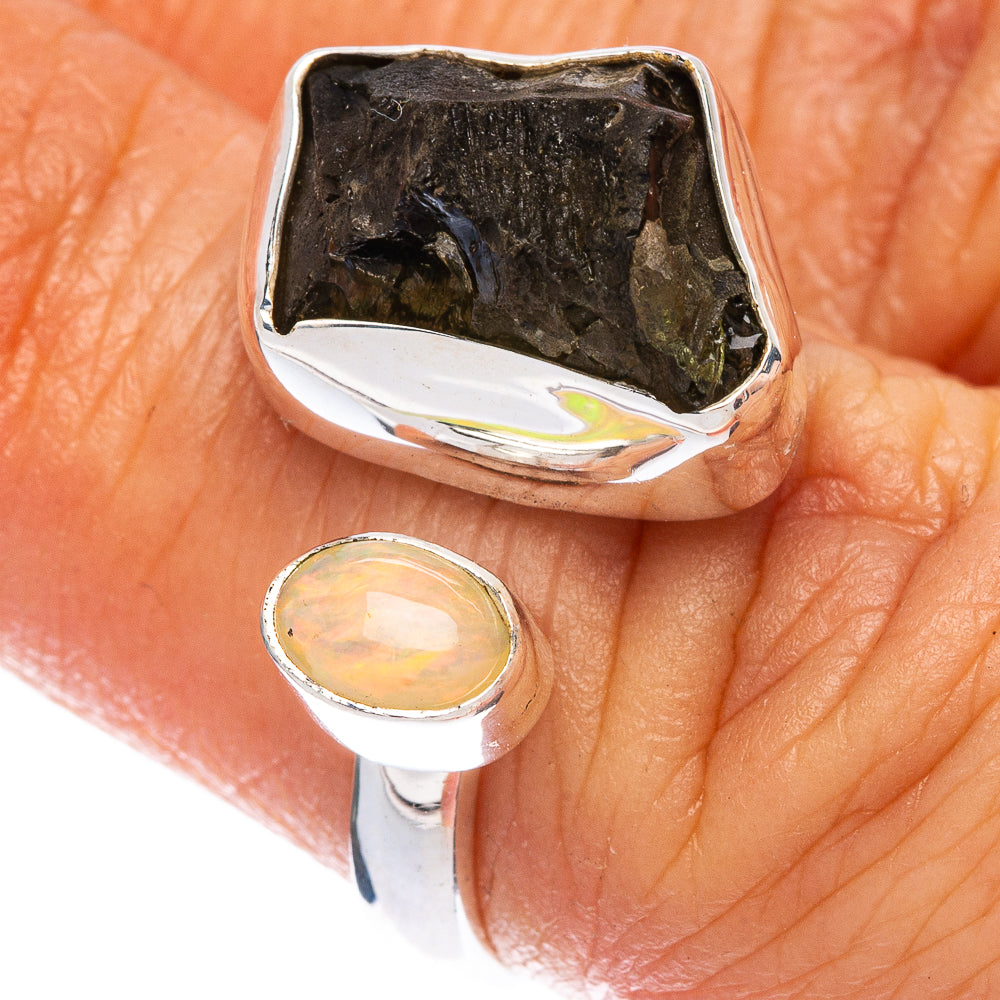Rare Czech Moldavite, Ethiopian Opal Ring Size 6 (925 Sterling Silver) R146699
