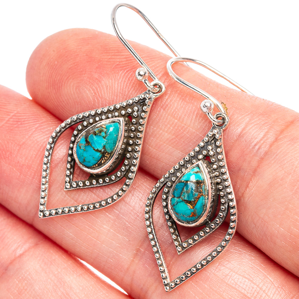 Blue Copper Composite Turquoise Earrings 1 5/8" (925 Sterling Silver) E433409