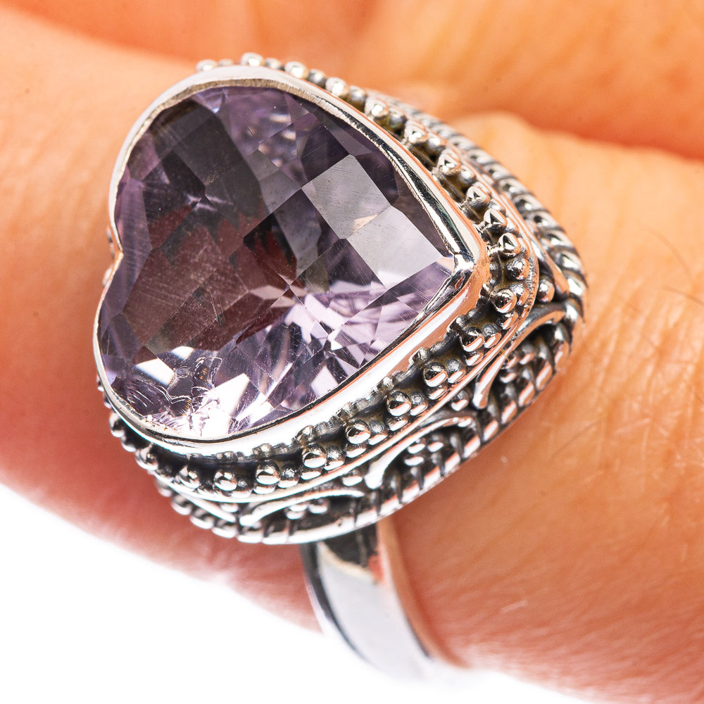 Faceted Pink Amethyst 925 Sterling Silver Ring Size 9
