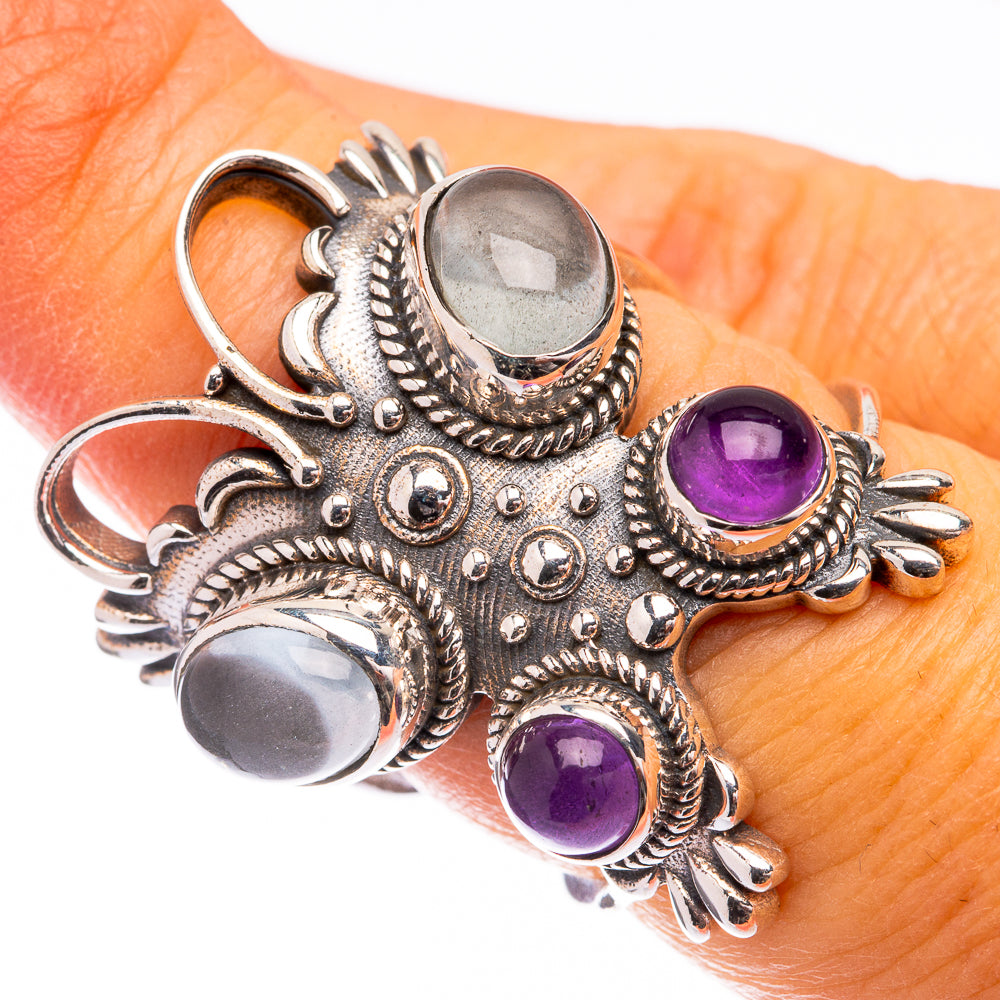 Large Aquamarine, Amethyst Ring Size 6.75 (925 Sterling Silver) R141619