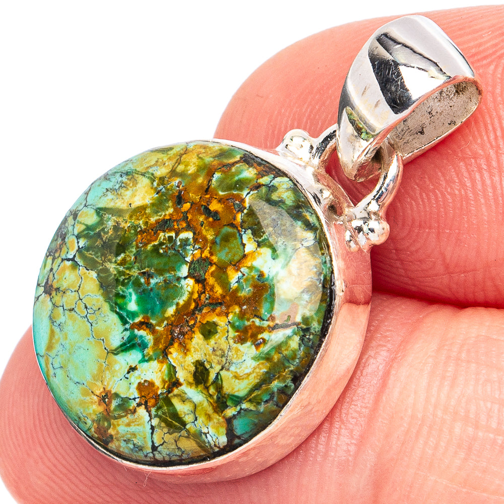 Hubei Spiderweb Turquoise Pendant 1 1/8" (925 Sterling Silver) P45181