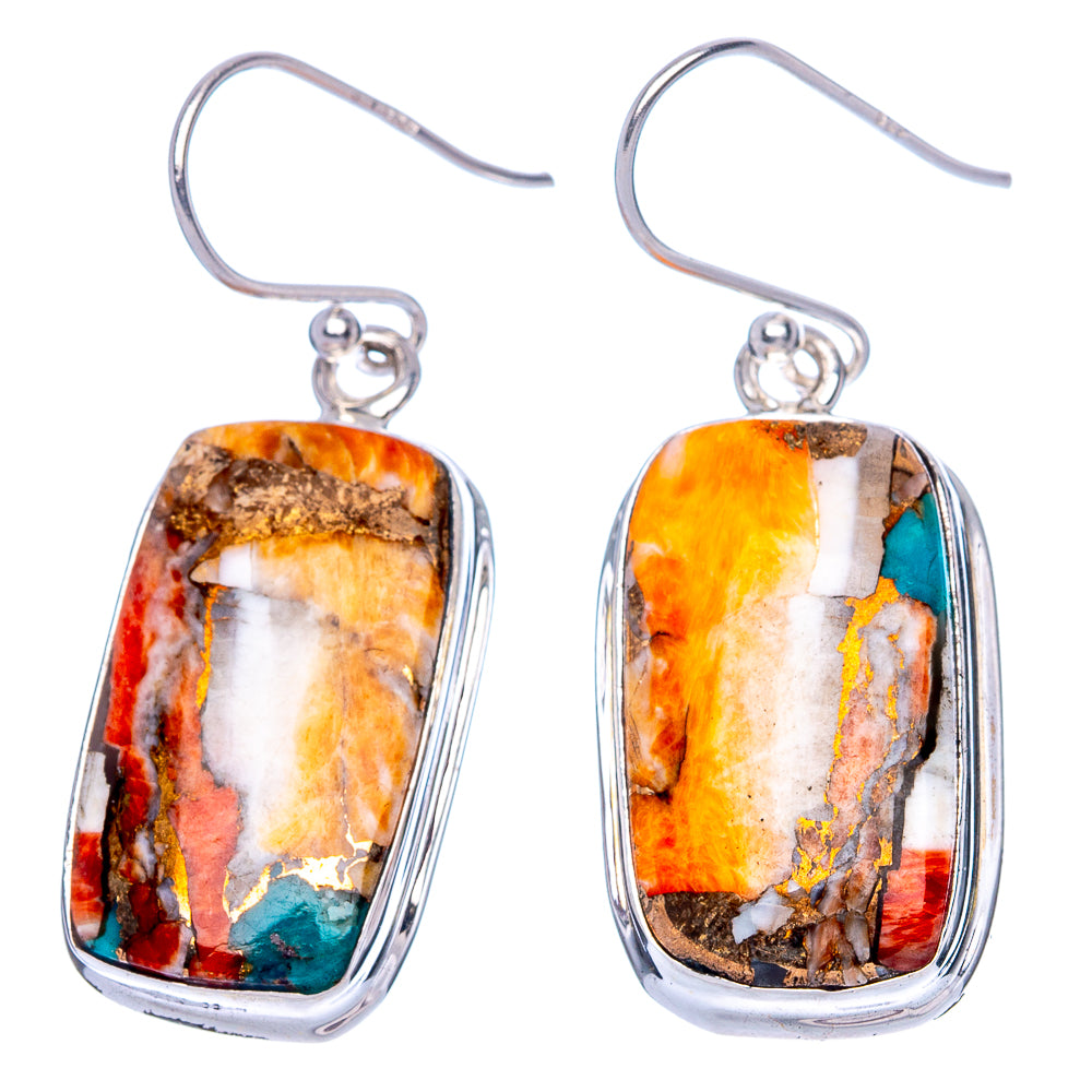 Spiny Oyster Turquoise Earrings 1 1/2" (925 Sterling Silver) E1113