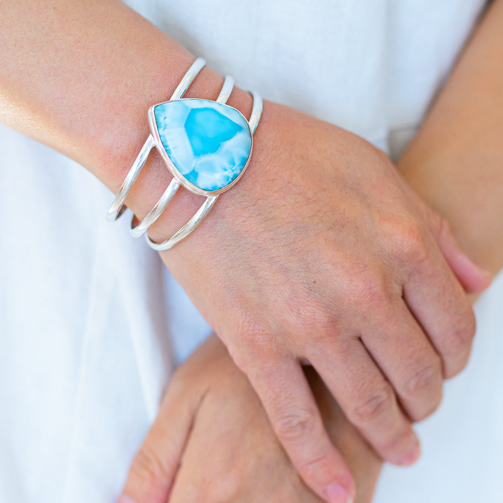 Larimar 925 Sterling Silver Cuff Bracelet Adjustable