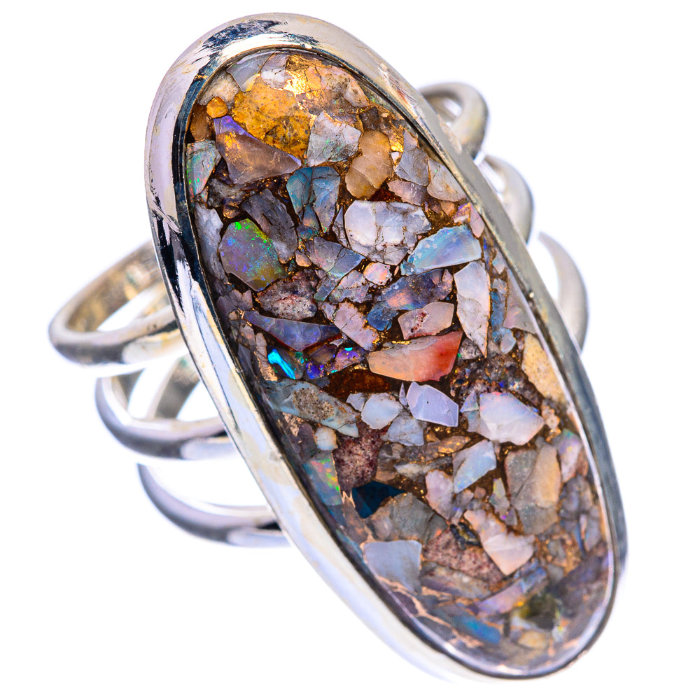 Large Copper Composite Rainbow Moonstone Ring Size 8 (925 Sterling Silver) R143013