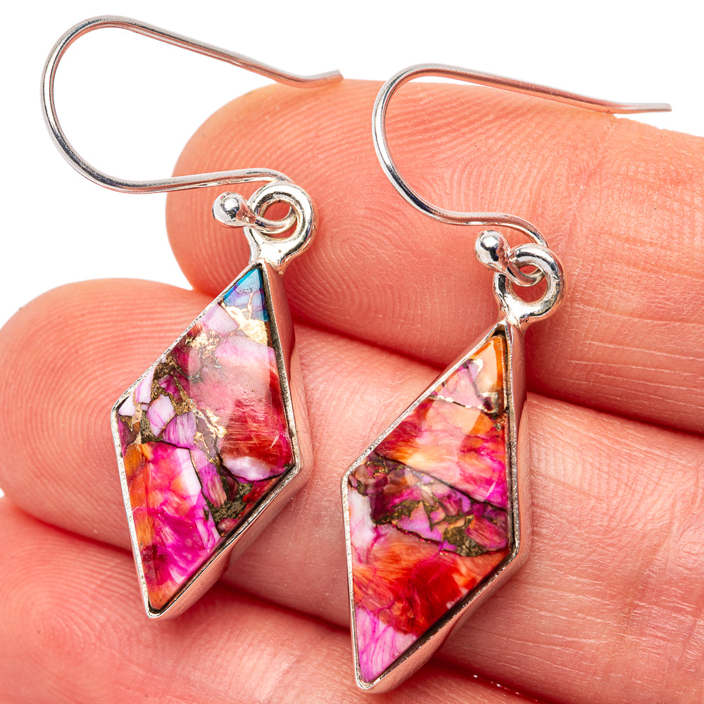 Pink Dahlia Mohave Turquoise Earrings 1 1/2" (.925 Sterling Silver)