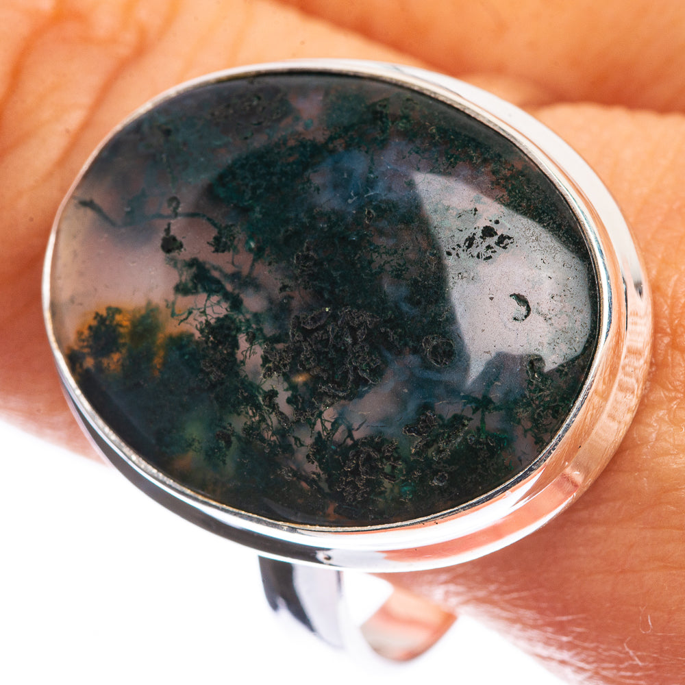 Green Moss Agate 925 Sterling Silver Ring Size 11.75