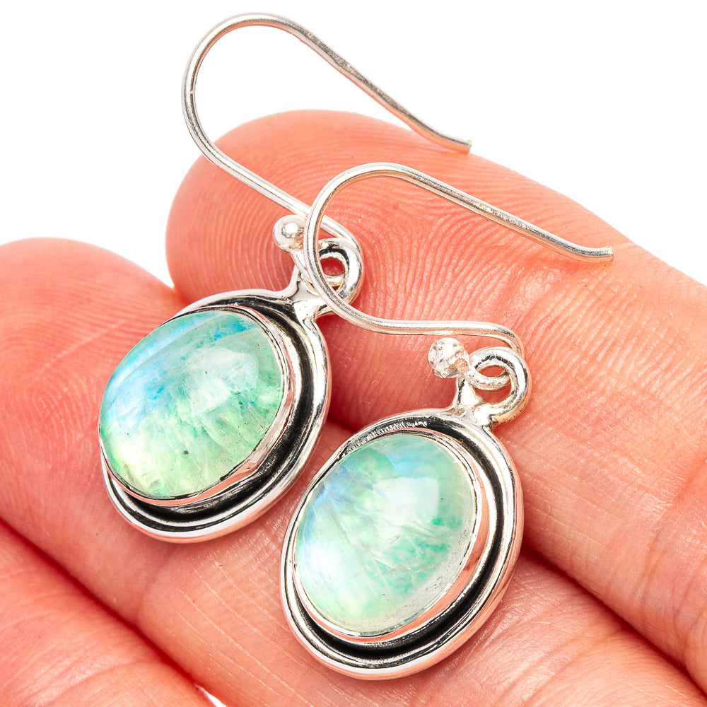 Green Moonstone Earrings 1 1/8" (925 Sterling Silver) E2642