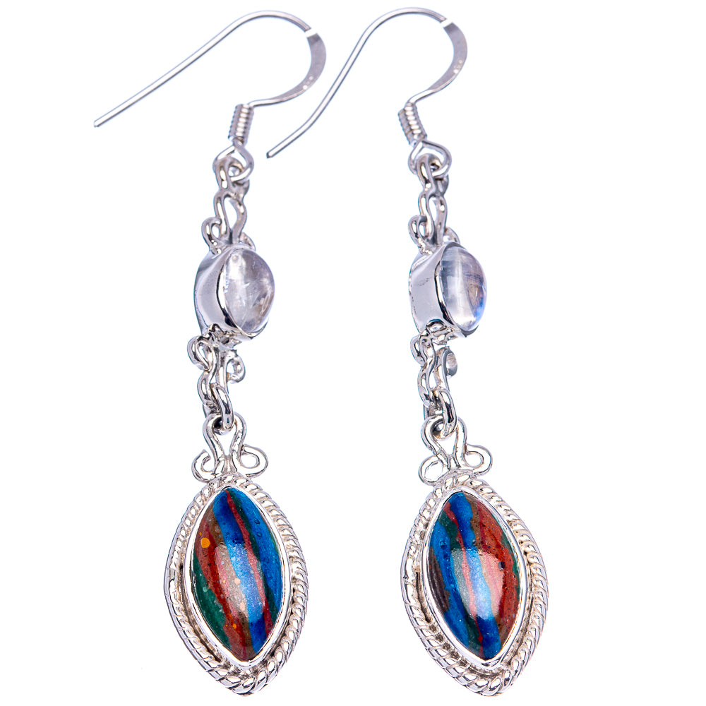 Premium Rainbow Calsilica, Rainbow Moonstone Earrings 2 1/8" (.925 Sterling Silver)