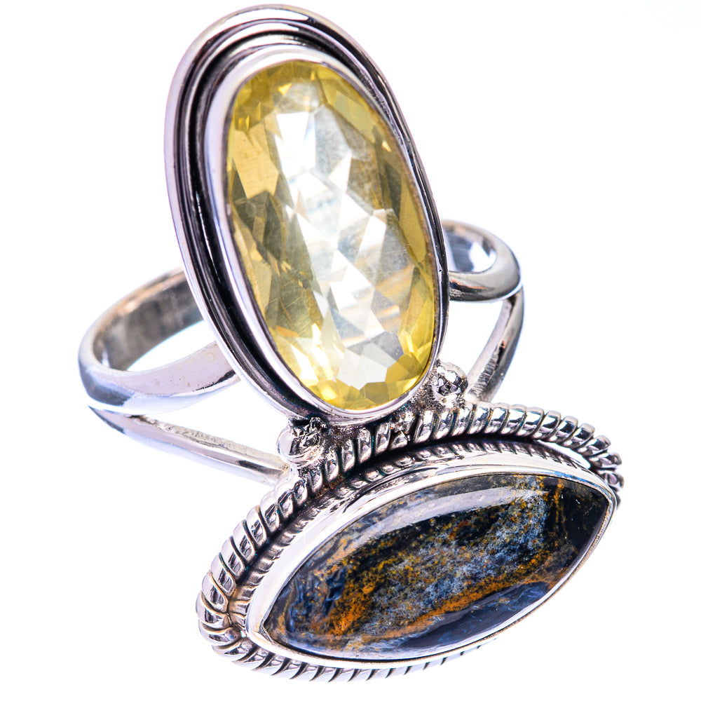 Large Lemon Quartz, Pietersite Ring Size 10.5 (925 Sterling Silver) R140859