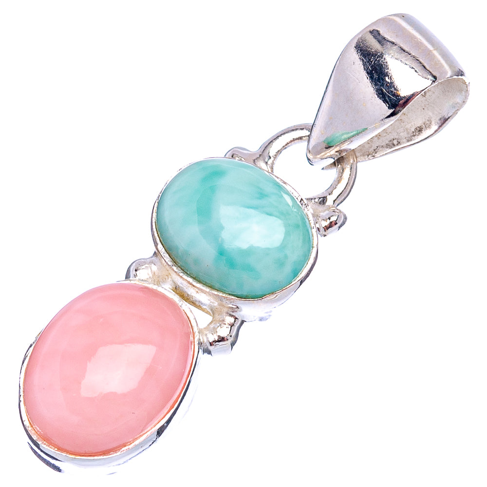 Rare Larimar, Pink Opal Pendant 1 1/4" (.925 Sterling Silver)