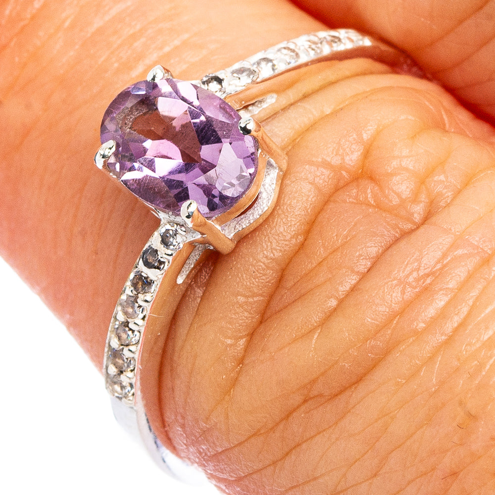 Value Faceted Amethyst, Cubic Zirconia Ring Size 7 (.925 Sterling Silver)