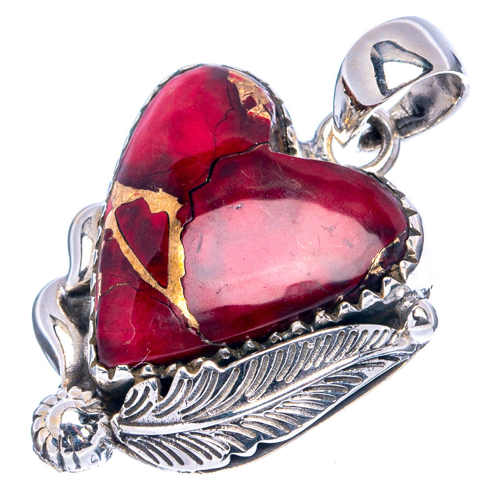 Red Dahlia Mohave Turquoise Heart Pendant 1 1/4" (.925 Sterling Silver)