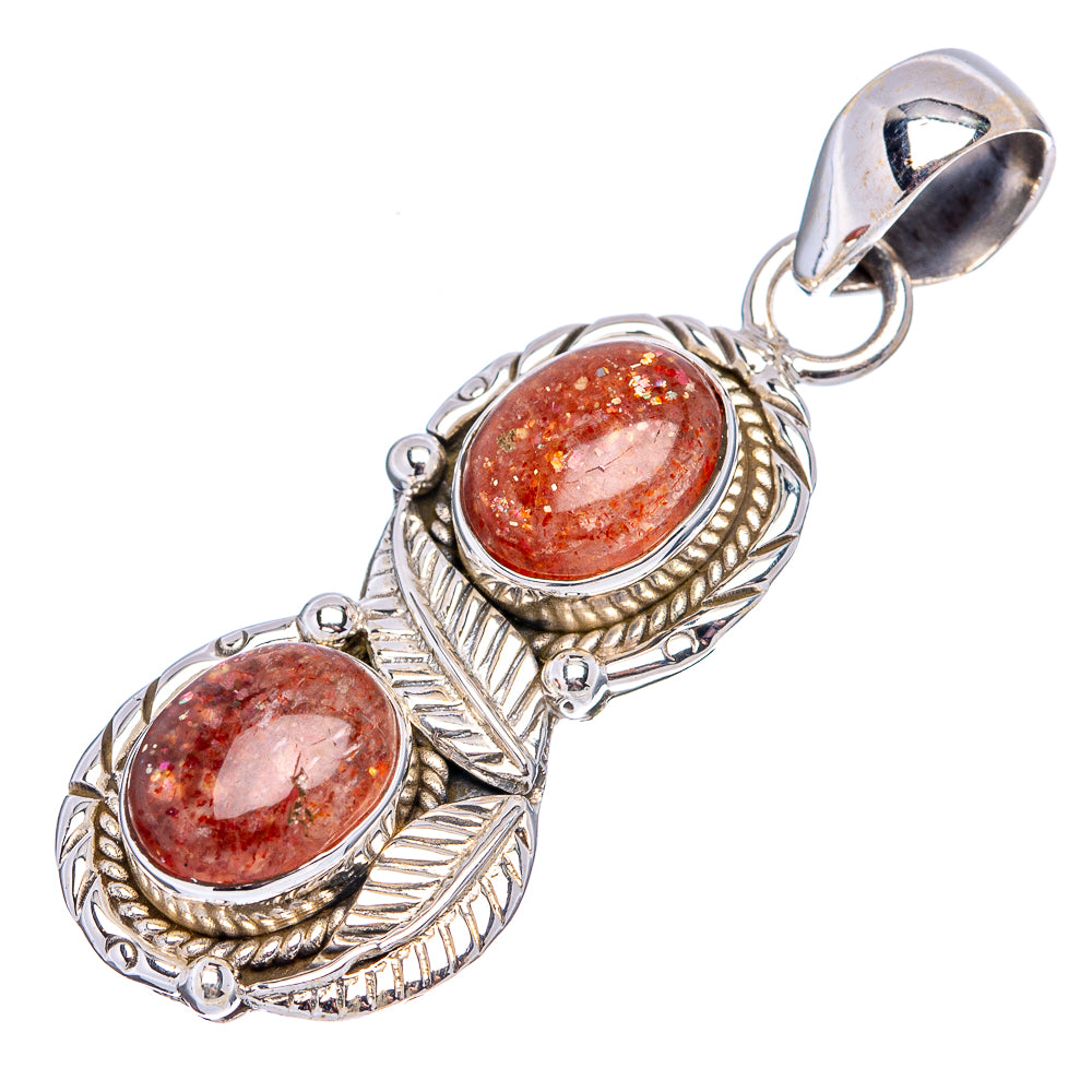 Native Style Sunstone Pendant 1 3/4" (.925 Sterling Silver)