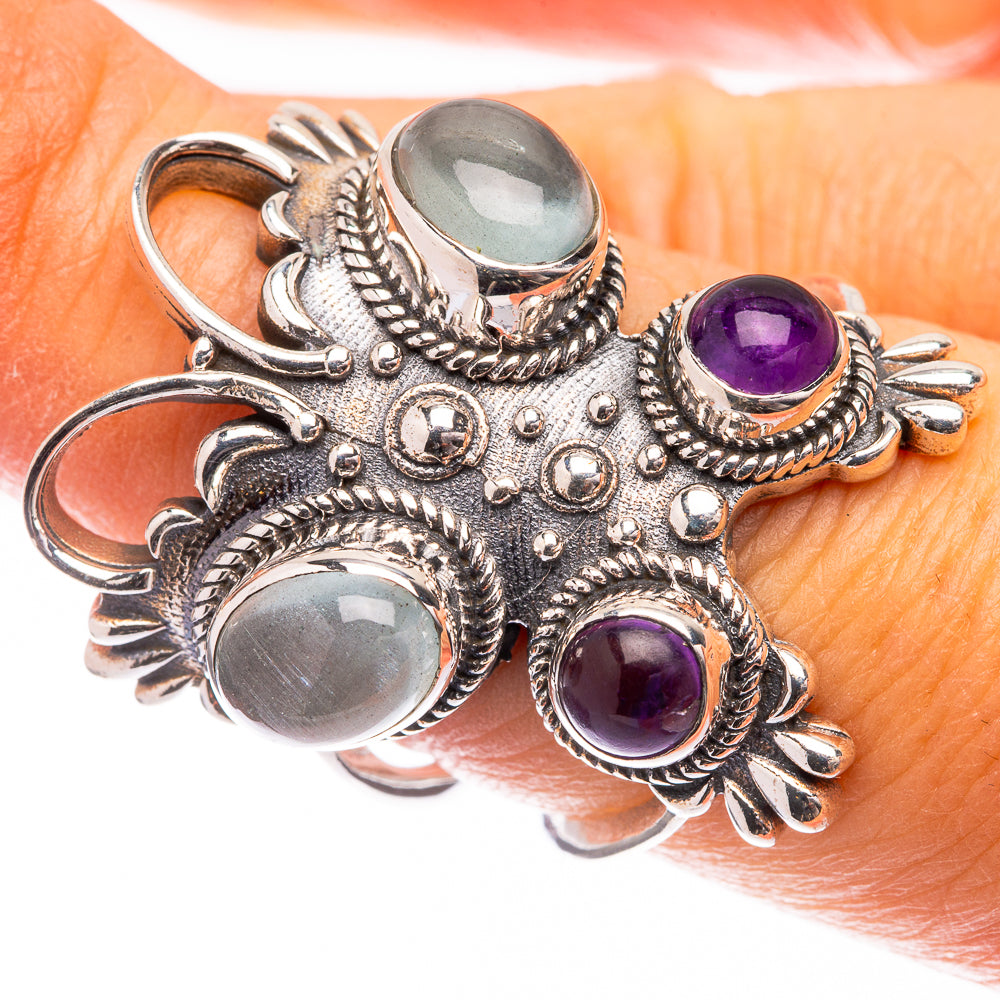 Large Aquamarine, Amethyst Ring Size 7.5 (925 Sterling Silver) R141675