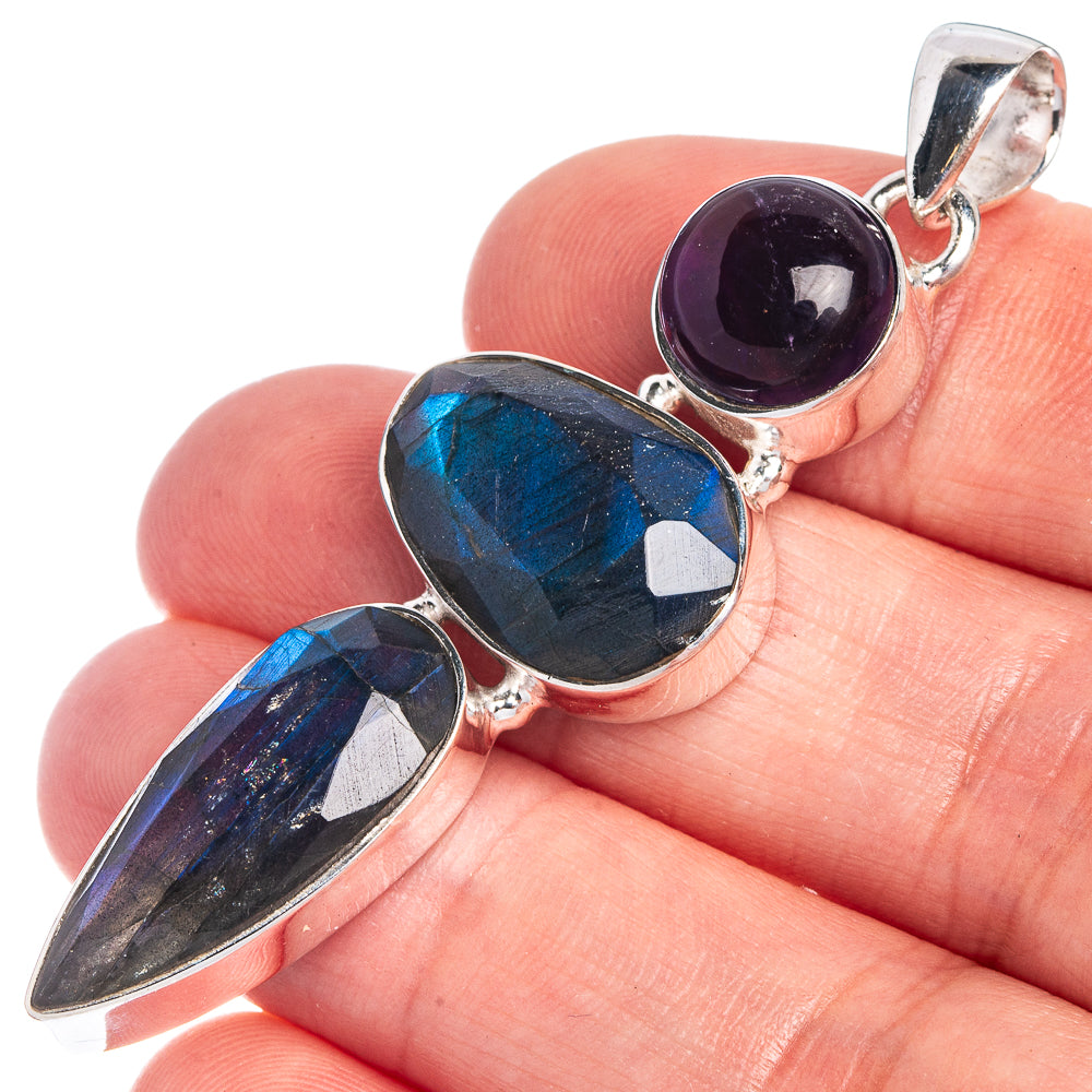 Labradorite, Amethyst Pendant 2 1/4" (925 Sterling Silver) P39825