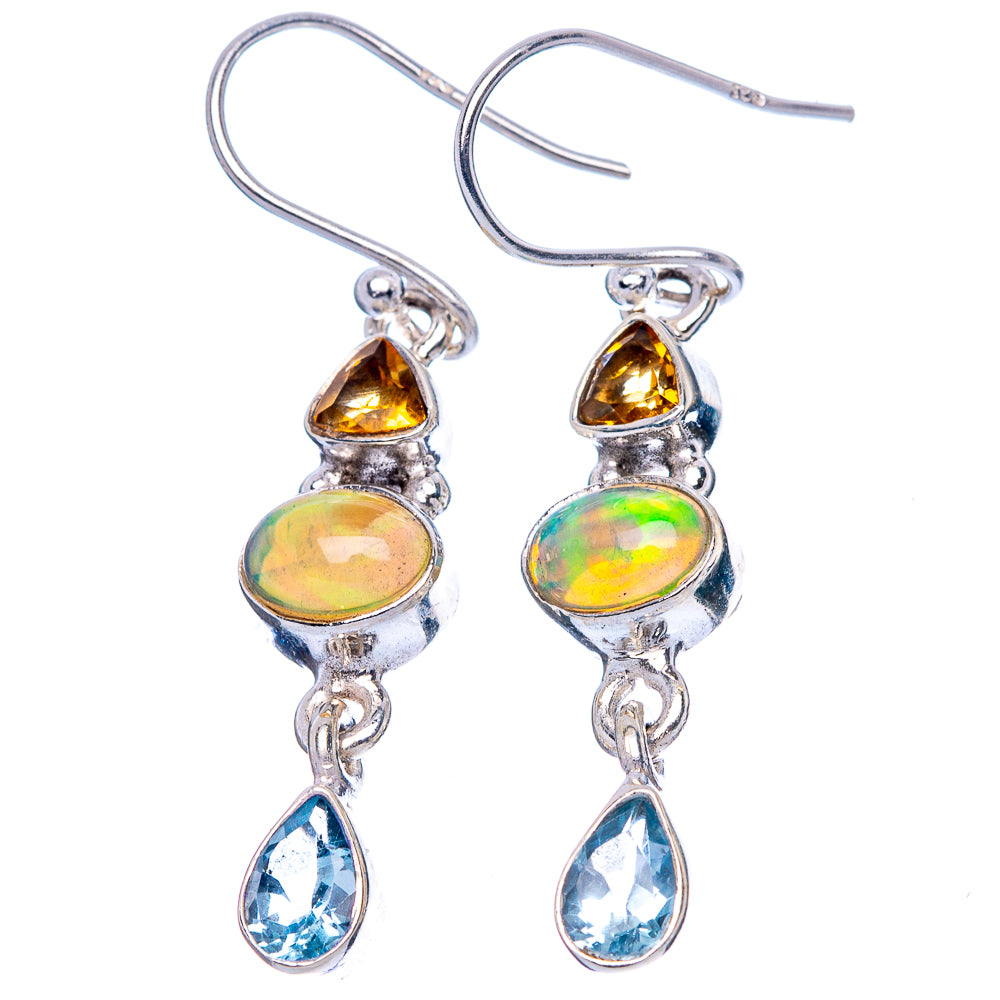 Rare Ethiopian Opal, Citrine, Blue Topaz Earrings 1 5/8" (925 Sterling Silver) E1644