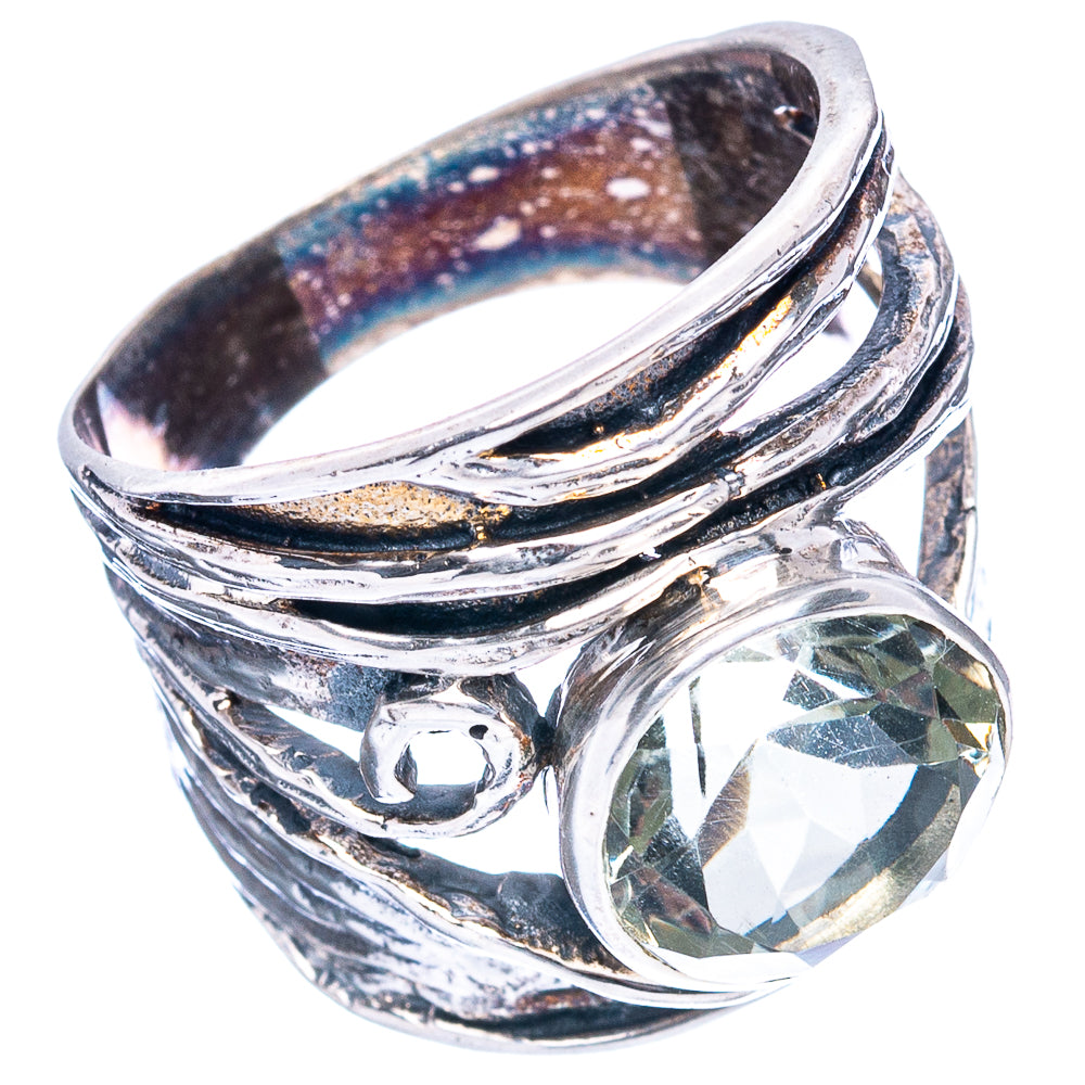 (Classic Series) Green Amethyst Ring Size 7.5 (.925 Sterling Silver)
