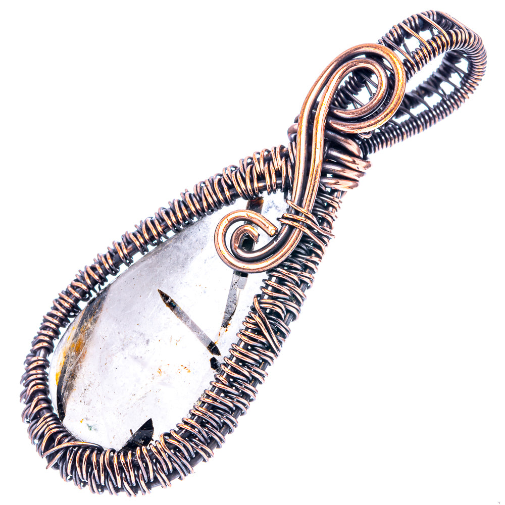 Tourmalinated Quartz Wire Wrap Pendant 2 1/2" (Oxidized Copper)