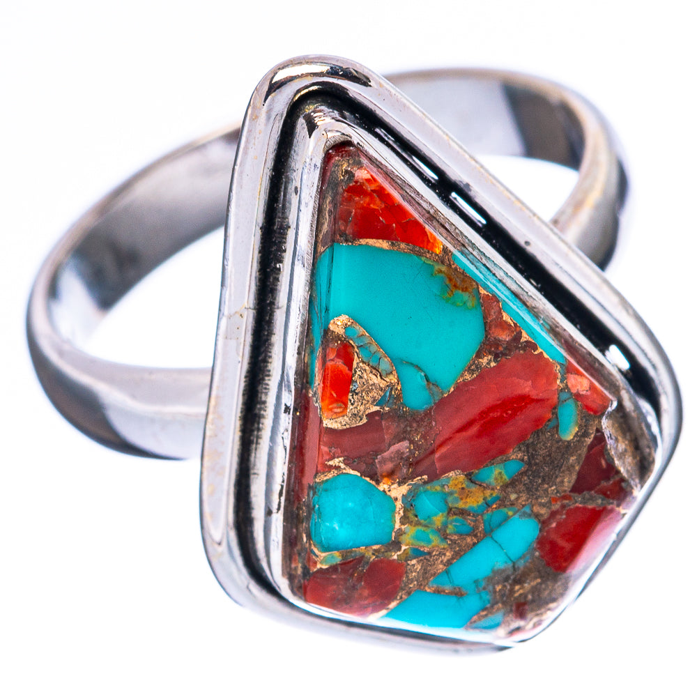Turquoise And Coral Ring Size 8 (925 Sterling Silver) R4099