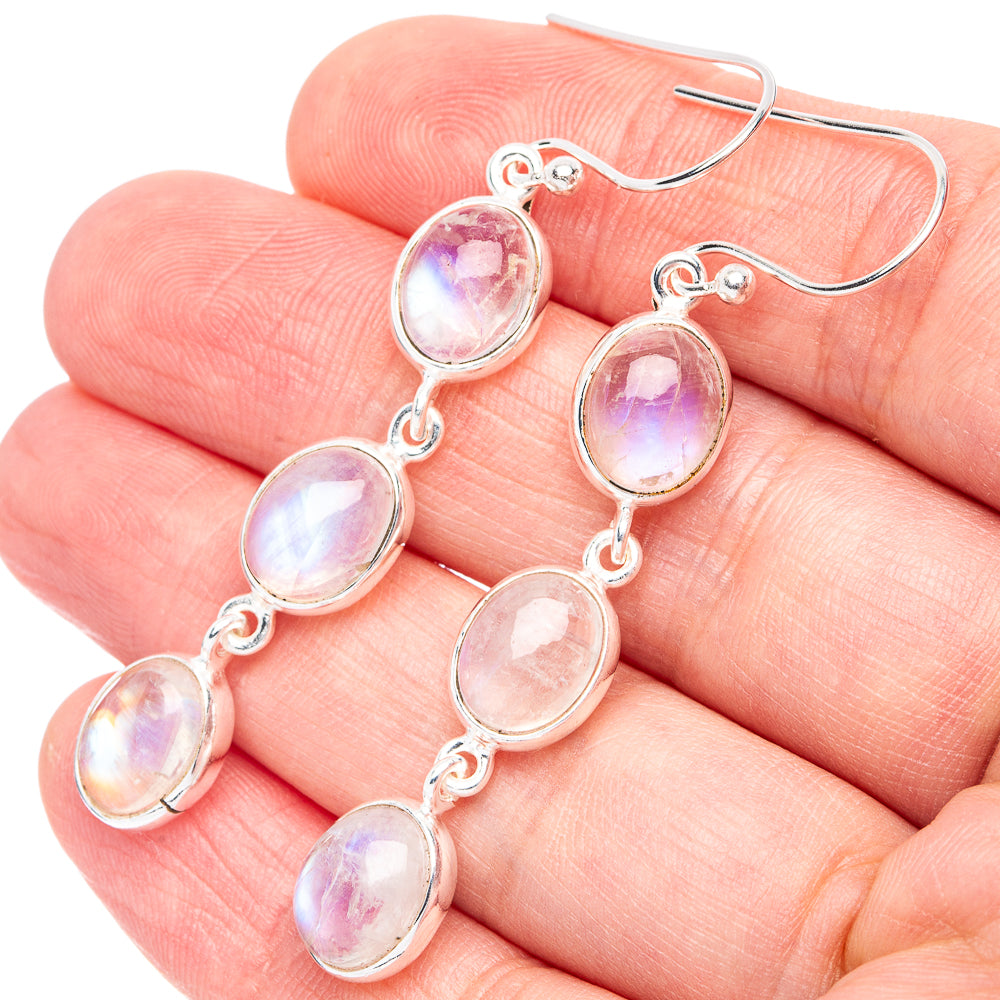 Rainbow Moonstone Earrings 2 1/8" (925 Sterling Silver) E2923