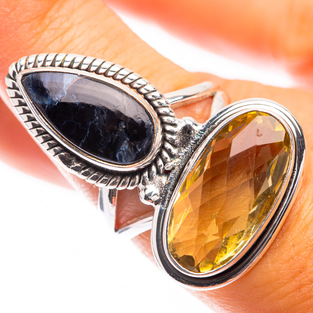 Large Lemon Quartz, Pietersite Ring Size 7 (925 Sterling Silver) R141435