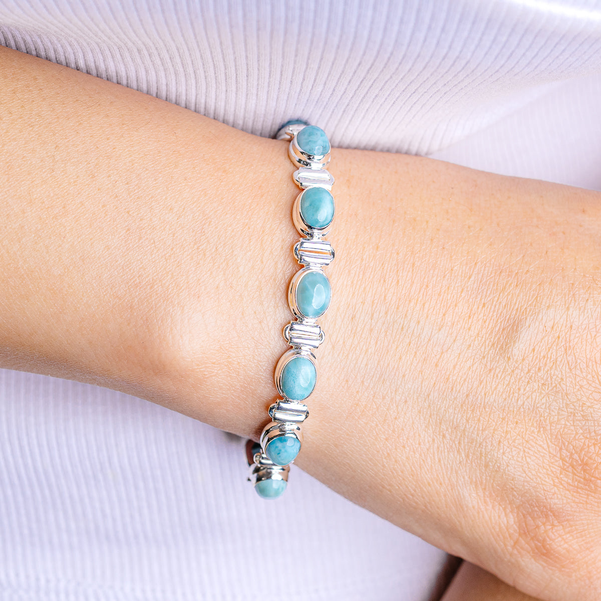 Larimar Bracelet 6 to 7" (.925 Sterling Silver)