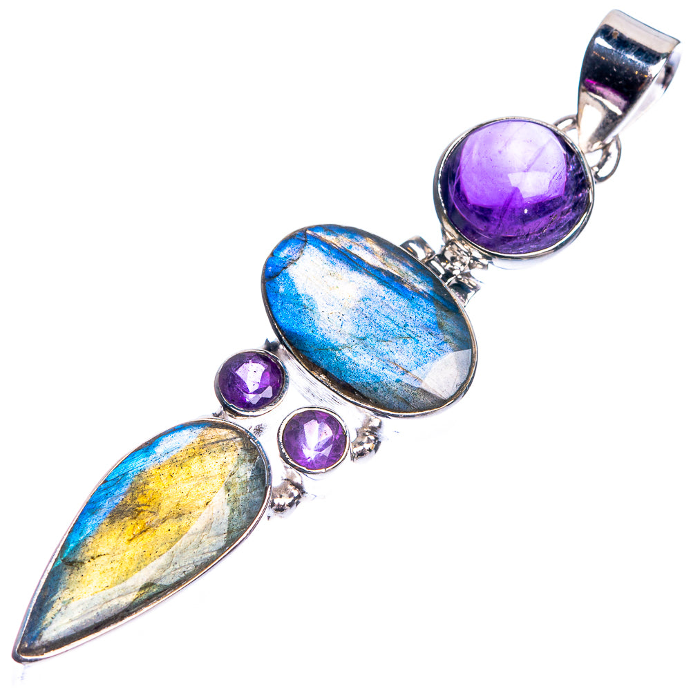 Labradorite, Amethyst 925 Sterling Silver Pendant 2 1/2"