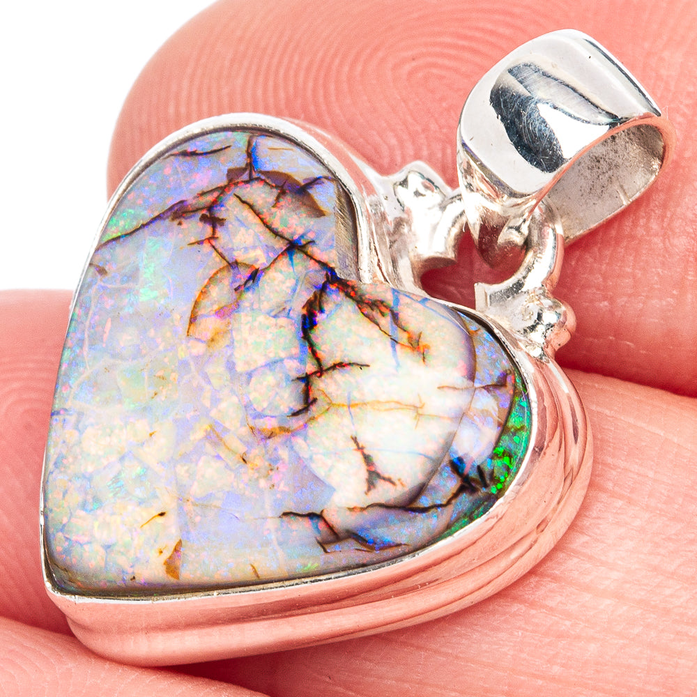 Rare Sterling Opal Heart Pendant 1" (925 Sterling Silver) P41979