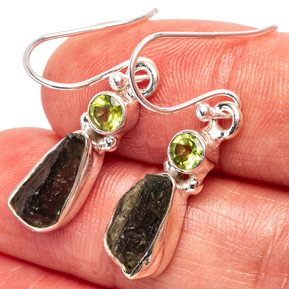 Rare Moldavite Earrings 1 3/8" (.925 Sterling Silver)