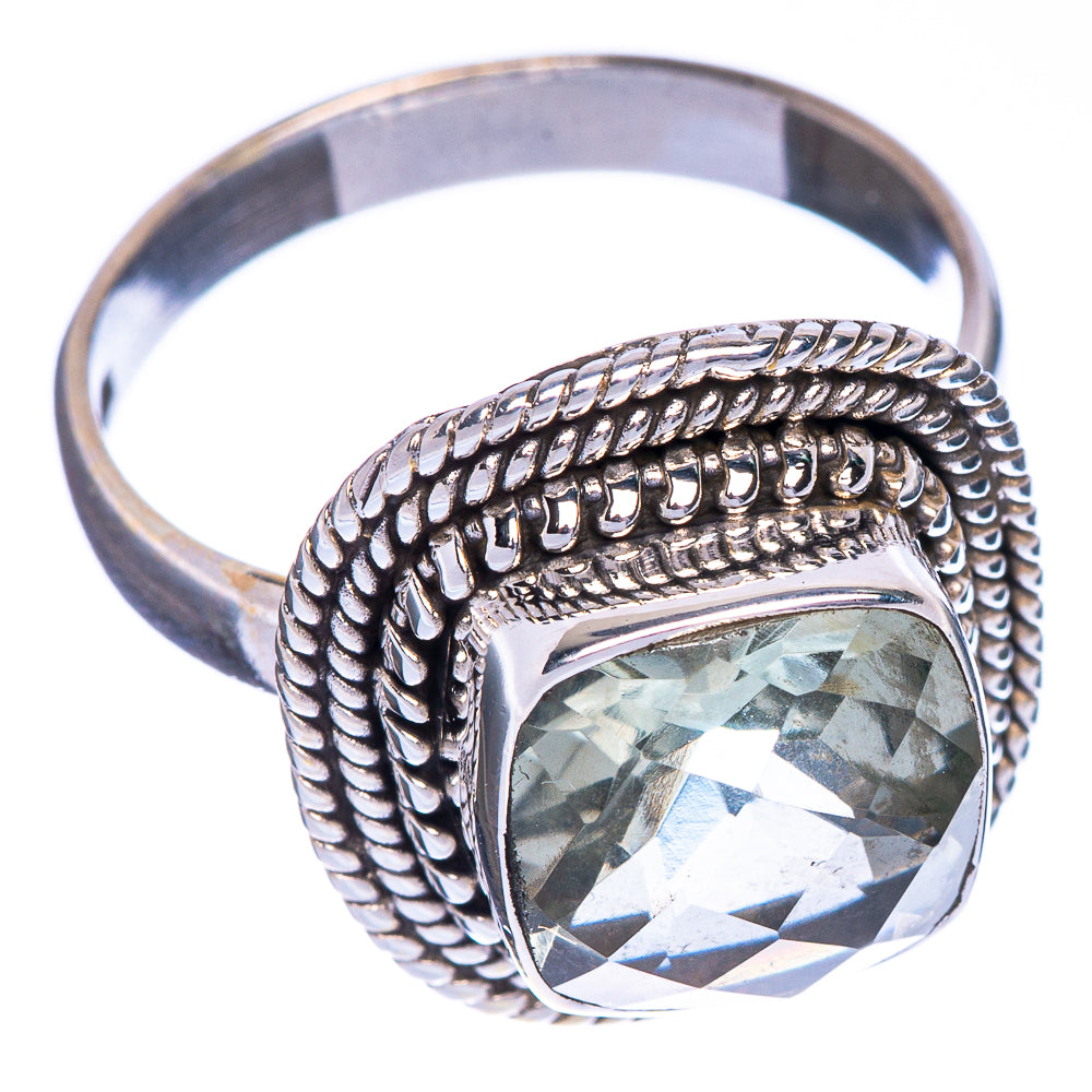 Faceted Green Amethyst Ring Size 8.5 (925 Sterling Silver) R147220