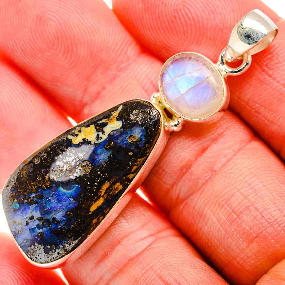 Boulder Opal, Rainbow Moonstone Pendant 2" (925 Sterling Silver) PD38040