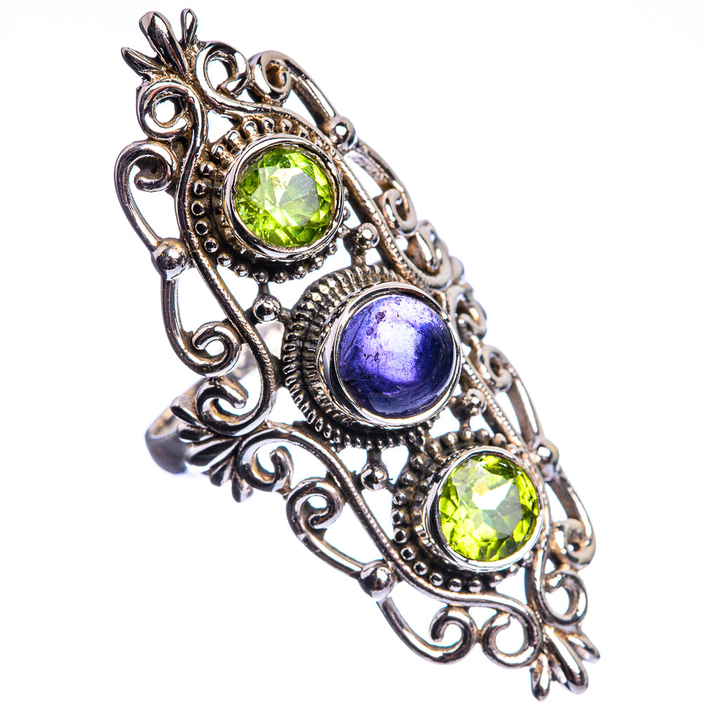 Large Tanzanite, Peridot 925 Sterling Silver Ring Size 8