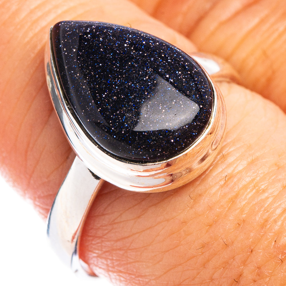 Blue Goldstone Ring Size 9 (.925 Sterling Silver)