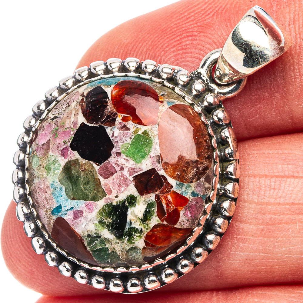 Tourmaline Matrix Pendant 1 3/8" (.925 Sterling Silver)