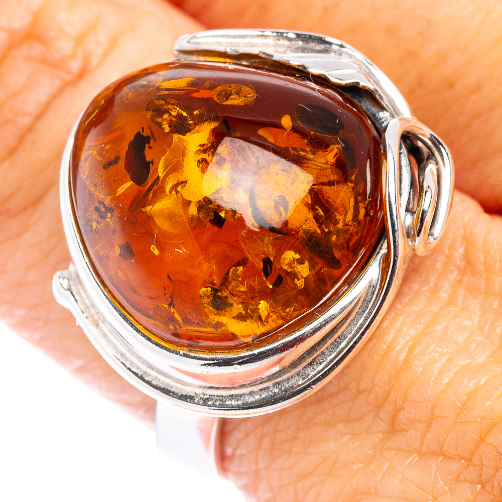 Baltic Amber Ring Size 8 Adjustable (.925 Sterling Silver)