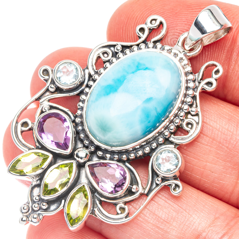Signature Larimar, Amethyst, Peridot, Blue Topaz Pendant 1 7/8" (925 Sterling Silver) P44658