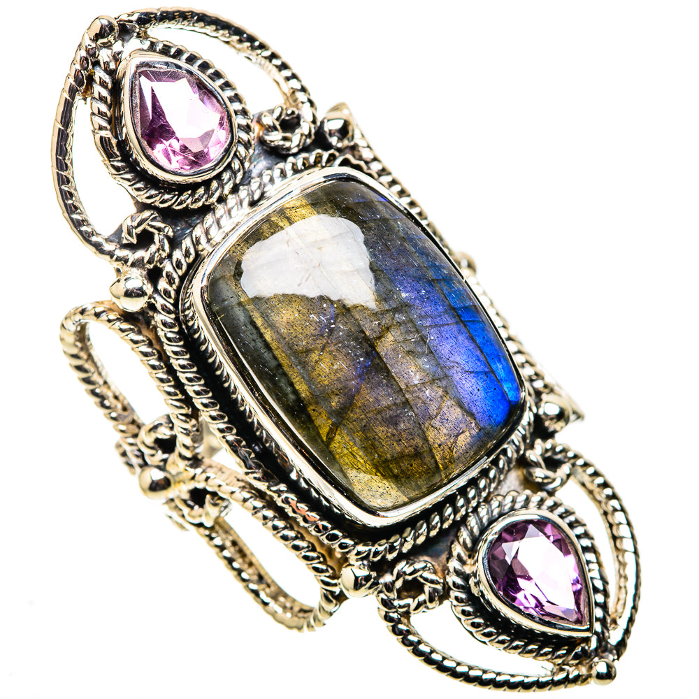 Signature Huge Labradorite, Amethyst Ring Size 9.25 (925 Sterling Silver) RING138143