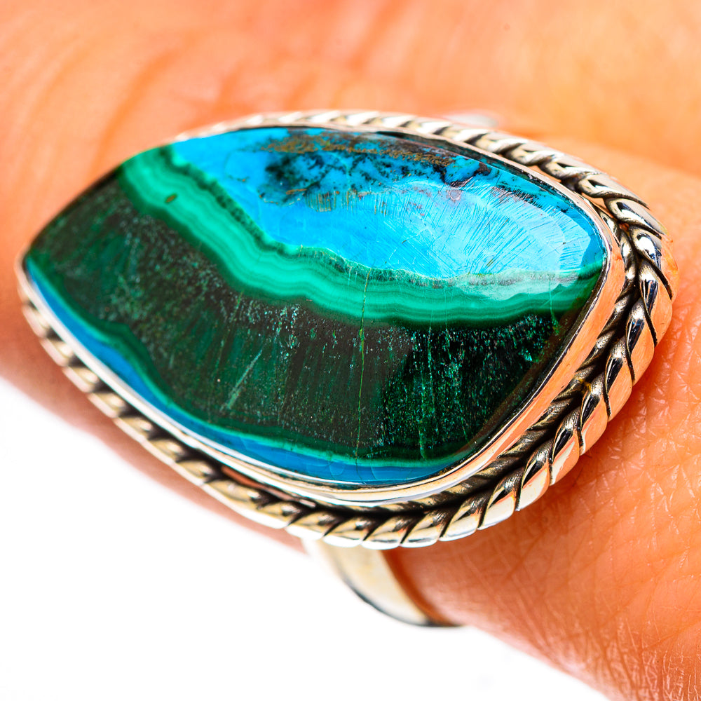 Large Malachite In Chrysocolla Ring Size 9 (925 Sterling Silver) RING138648