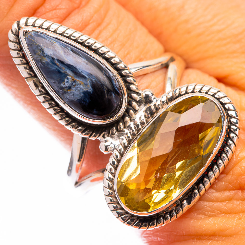 Large Lemon Quartz, Pietersite Ring Size 11.75 (925 Sterling Silver) R140862
