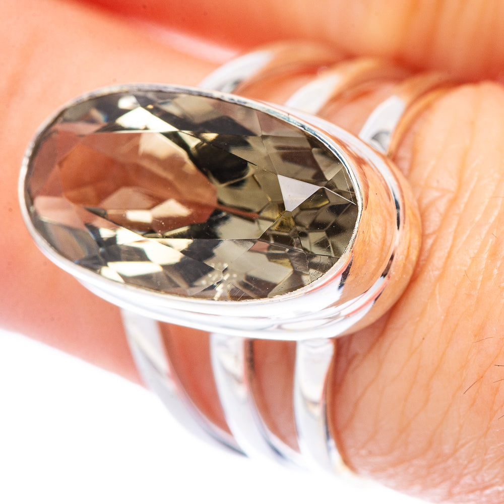 Faceted Green Amethyst Ring Size 7.25 (925 Sterling Silver) R1725