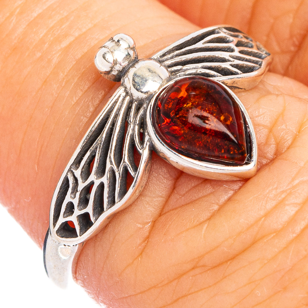Baltic Amber Honey Bee Ring Size 6.75 (.925 Sterling Silver)