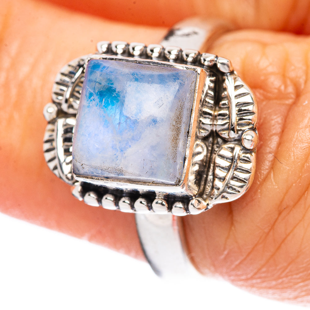 Rainbow Moonstone Ring Size 6.5 (925 Sterling Silver) R3761