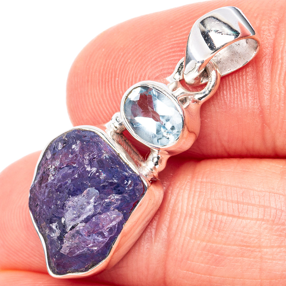 Raw Tanzanite, Blue Topaz Pendant 1 1/4" (.925 Sterling Silver)