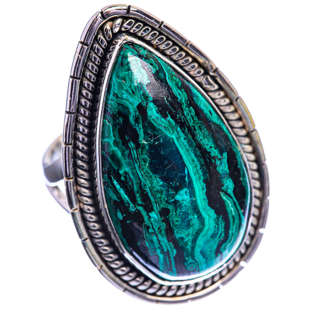 Large Malachite In Chrysocolla 925 Sterling Silver Ring Size 8