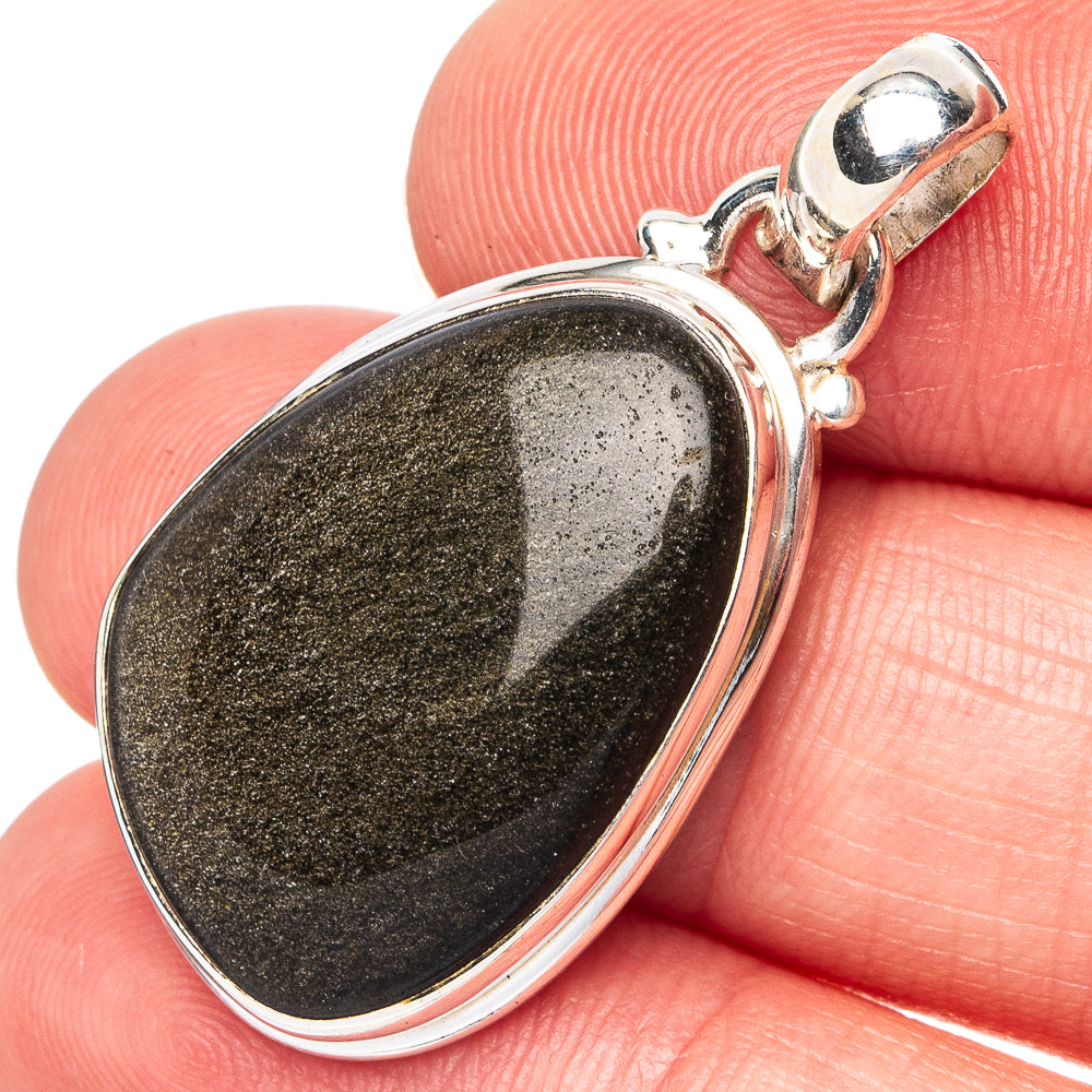 Gold Sheen Obsidian Pendant 1 3/8" (.925 Sterling Silver)