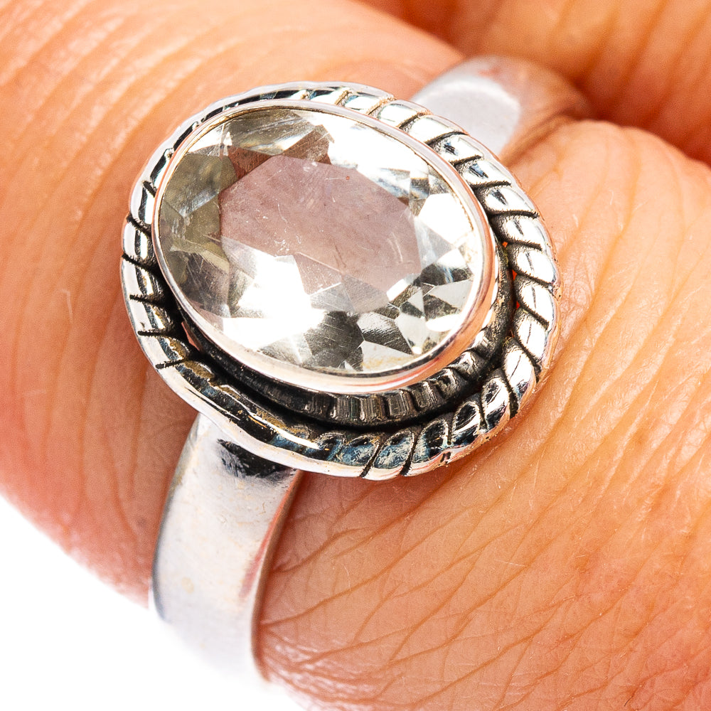 Faceted Green Amethyst Ring Size 7.25 (.925 Sterling Silver)