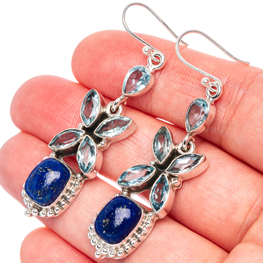 Premium Lapis Lazuli, Blue Topaz Earrings 2 1/4" (925 Sterling Silver) E1237