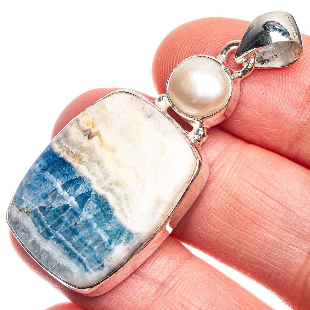 Blue Scheelite, Cultured Pearl Pendant 1 3/4" (925 Sterling Silver) P39308