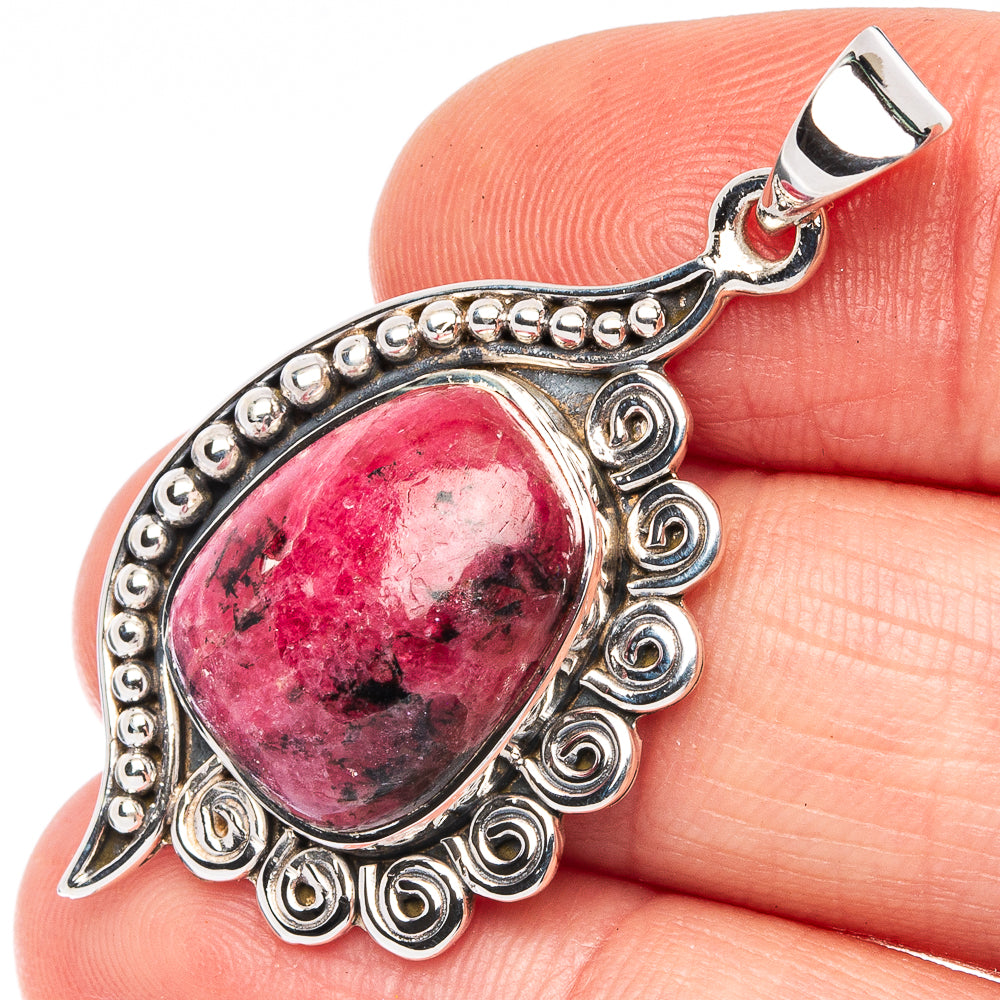 Premium Rhodonite Pendant 1 5/8" (925 Sterling Silver) P45019